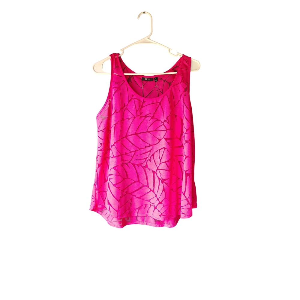 Apt. 9 Womens XL Hot Pink‎ Burnout Leaf Pattern Scoop Neck Tank Top Sleeveless